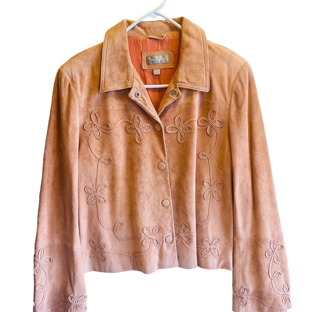 Vintage The Territory Ahead Leather Suede Appliquéd Floral Details Jacket Large